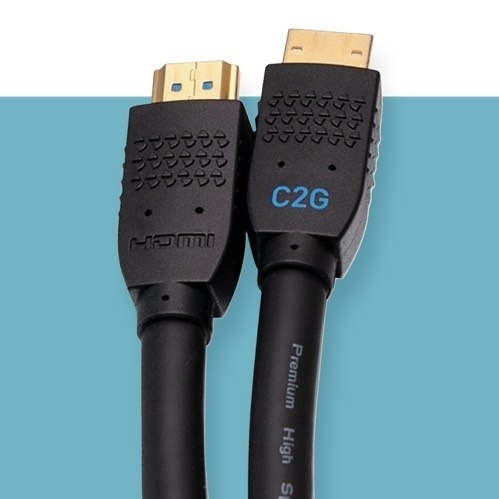 two hdmi cables on a blue background.